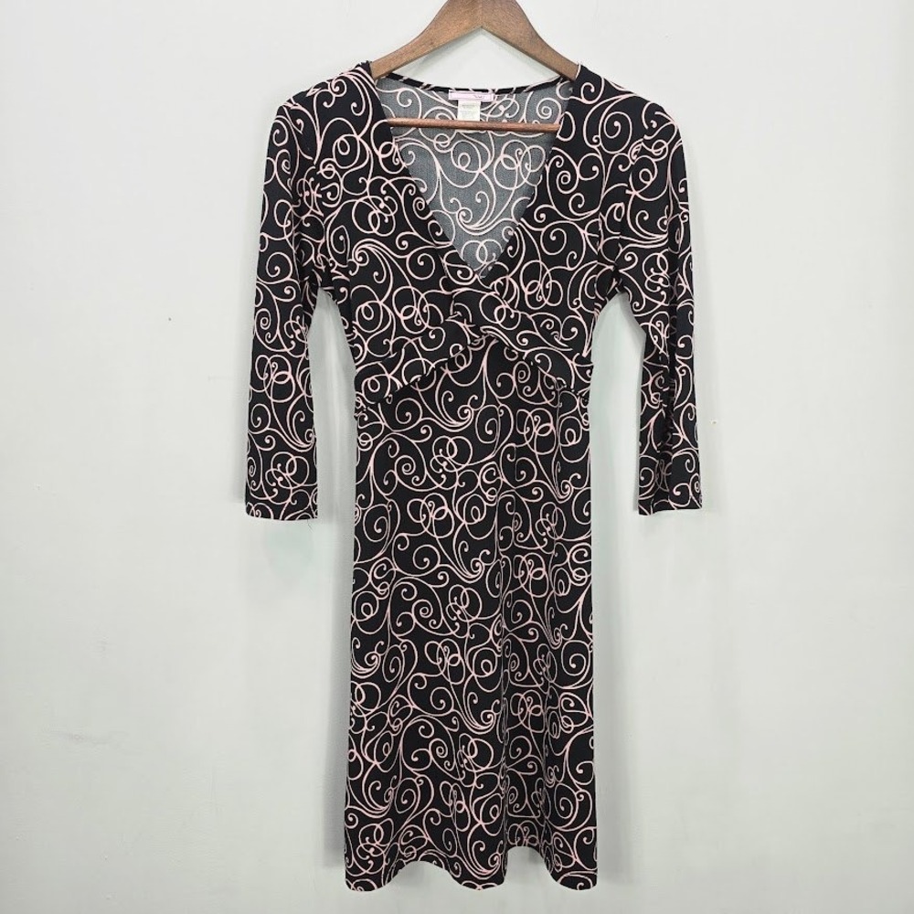 Vtg Y2K Babydoll Midi Dress M Black 3/4 Sleeve Empire Dress Whimsigoth‎ Grunge